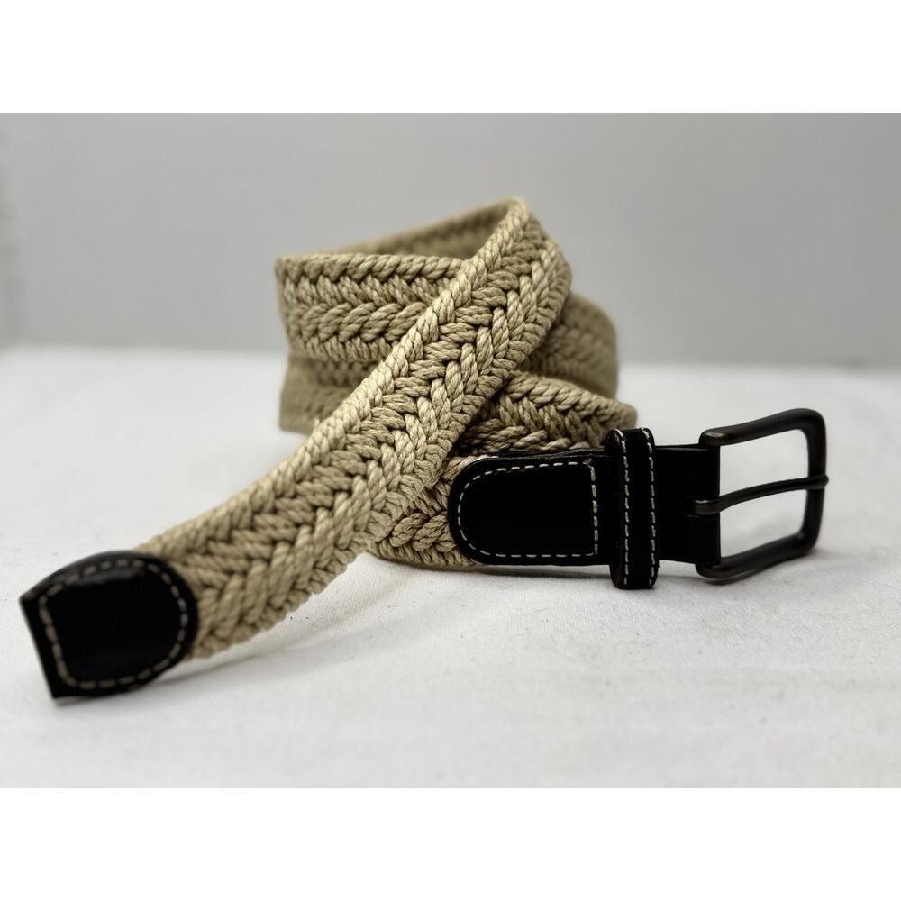 Orvis Brown Leather Tan Jute Braided Casual Mens Belt 55CL Sz 36